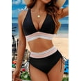 thumbnail image 2 of Women Tummy Control Swimsuits Color Block Two Piece Drawstring Bathing Suit Black XL, 2 of 5