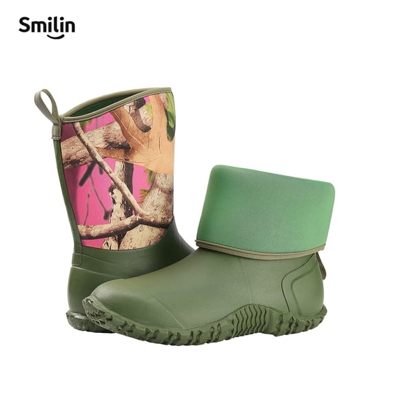 SMILIN Women's Rubber Garden Boots, Waterproof Insulated Rain Boots, Mid Height for Muck Mud Working Outdoor, Green, Size 8