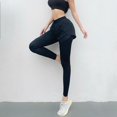thumbnail image 3 of Pantalones deportivos para mujer falsos 2 piezas de pantalones de yoga de alta elasticidad pantalones deportivos para correr pantalones de color sólido, 3 of 5