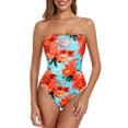 thumbnail image 3 of RELLECIGA Women's Floral Bandeau Ruched One Piece Swimsuit Tummy Control Sexy Strapless One Piece Bathing Suit with Removable Straps, 3 of 7