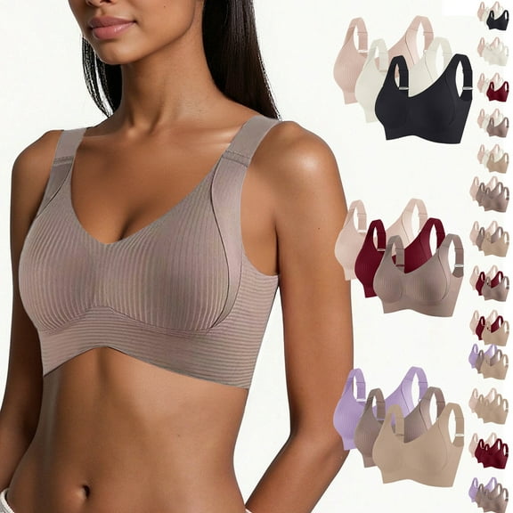 Txenfivo Women's Wireless Bras with Side Support Full Coverage Push Up Padded Bralettes Seamless T-Shirt Bra for Women Daily Comfort, 3-pack, 34B-44C