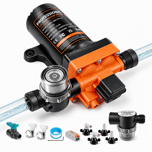 Rv Water Pump 12V, 6.0 GPM, 70PSI,Water Diaphragm Pump Water Transfer Pump,Fits 4008- 101-A65, 12V High-Pressure 13 Piece