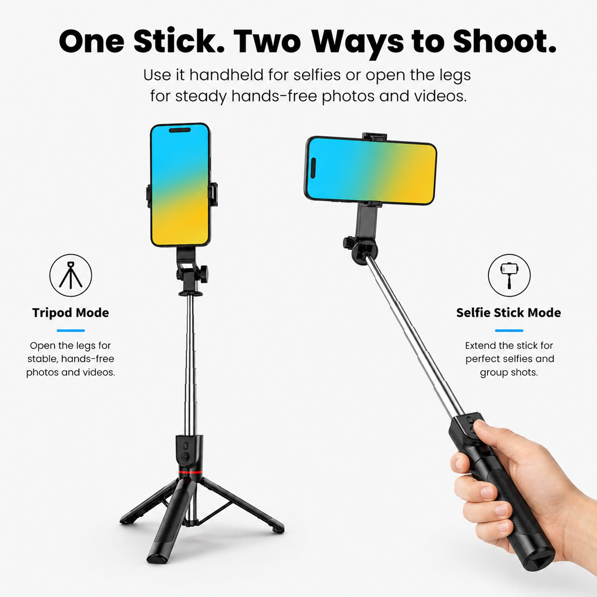 51 inch Selfie Stick Tripod with Wireless Remote, Extendable Phone Tripod Stand for iPhone Samsung Android, Portable Handheld Selfie Stick for Travel, Photos, Videos & Vlogging