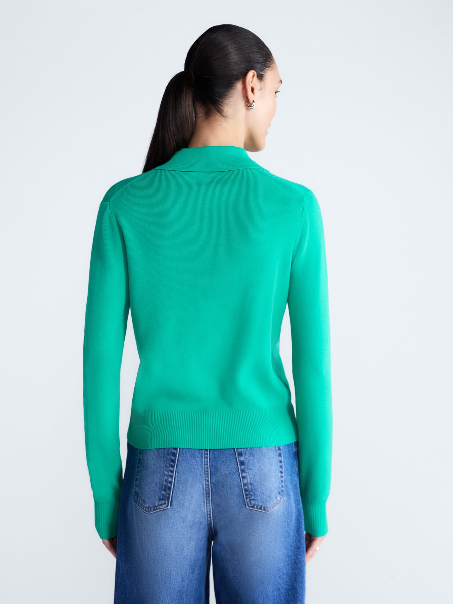 Free Assembly Women's and Women's Plus Polo Sweater with Long Sleeves, Lightweight, Sizes XS-4X