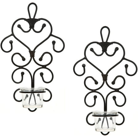 Hosley Set of 2 Traditional Iron Wall Sconces, 2-Light, Painted Finish 10.6 Inches High