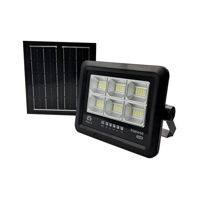Reflector Led Luminaria Solar 50w 6500k Control Remoto Negro