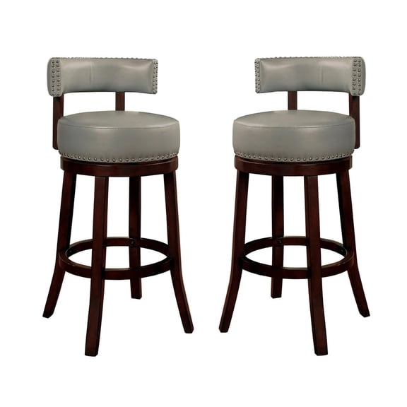 30" Swivel Bar Stool , Dark Oak & Gray , Solid Wood, Transitional Dining Room Chair, Padded Seat With Graceful Nailhead Trim 2 Stools, Wood Chairs, And Stunning