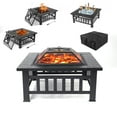 thumbnail image 4 of Fire Pits for Outside, 32" Wood Burning Fire Pit Tables with Screen Lid, Poker, BBQ Net, Ice Tray, Food Clip and Cover, Backyard Patio Garden Outdoor Fire Pit/Ice Pit/BBQ Fire Pit, Black, 4 of 11