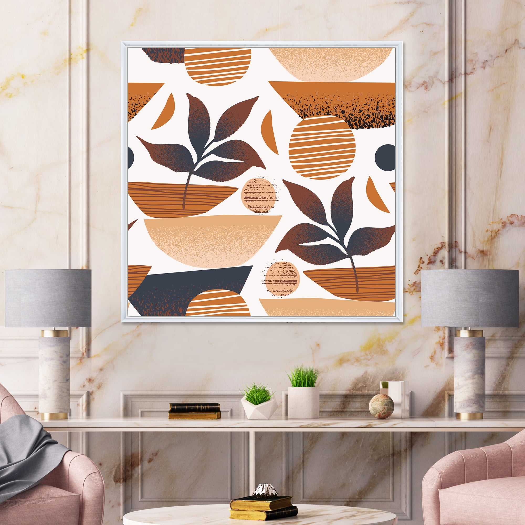 Designart 'Tropical Leaf Silhouettes and Shapes on White' Modern Framed Canvas Wall Art Print