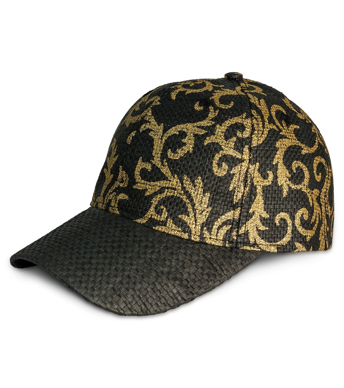 GOLD METALLIC SCROLL STRAW BASEBALL CAP 