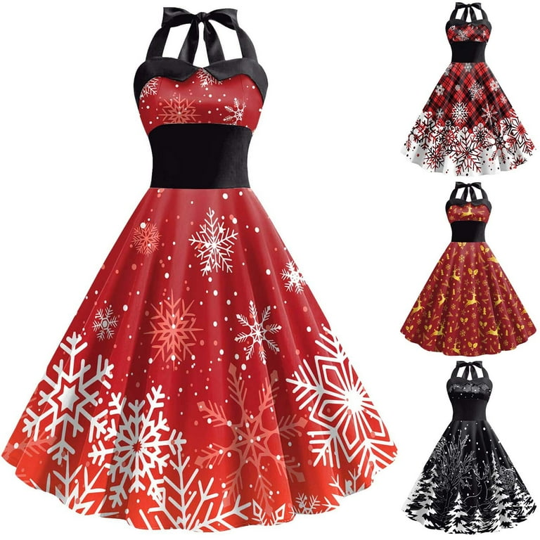 Hfolob Dresses For Women Womens Christmas Dress Christmas Snowflake Print  Strap High Waist Skirt Party Dress - Walmart.com