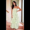 thumbnail image 4 of Vestido de Verano Sin Tirantes para Mujer, con Volantes, , Liso, Espalda Descubierta, Fruncido, Elegante, Fluido, para Playa. Verde XL, 4 of 10