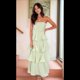 thumbnail image 4 of Vestido de Verano Sin Tirantes para Mujer, con Volantes, , Liso, Espalda Descubierta, Fruncido, Elegante, Fluido, para Playa. Verde XL, 4 of 10