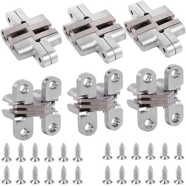 Bisagras invisibles de aleación de zinc, 6 piezas, 180°, bisagras de aleación de zinc invisibles, bisagras cruzadas de aleación de zinc ocultas para puerta plegable de acero inoxidable y madera