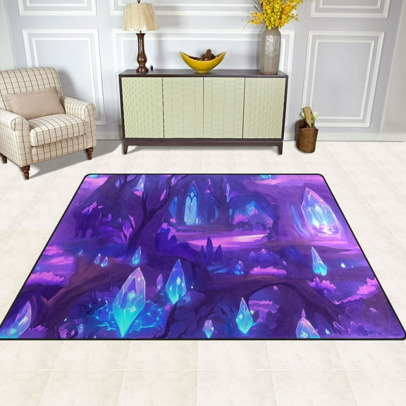 Purple Crystal Forest 63''x48'' Plush Memory Foam Bath Mat, Soft, Absorbent, Non Slip, Durable