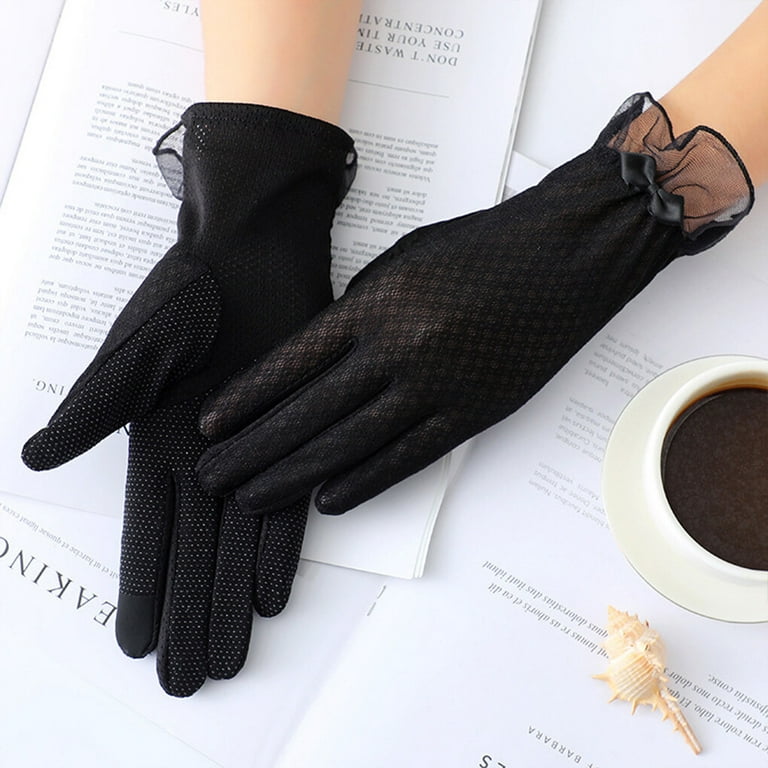 TureClos Women Sunscreen Gloves Lace Style Ice Silk Thin Mesh