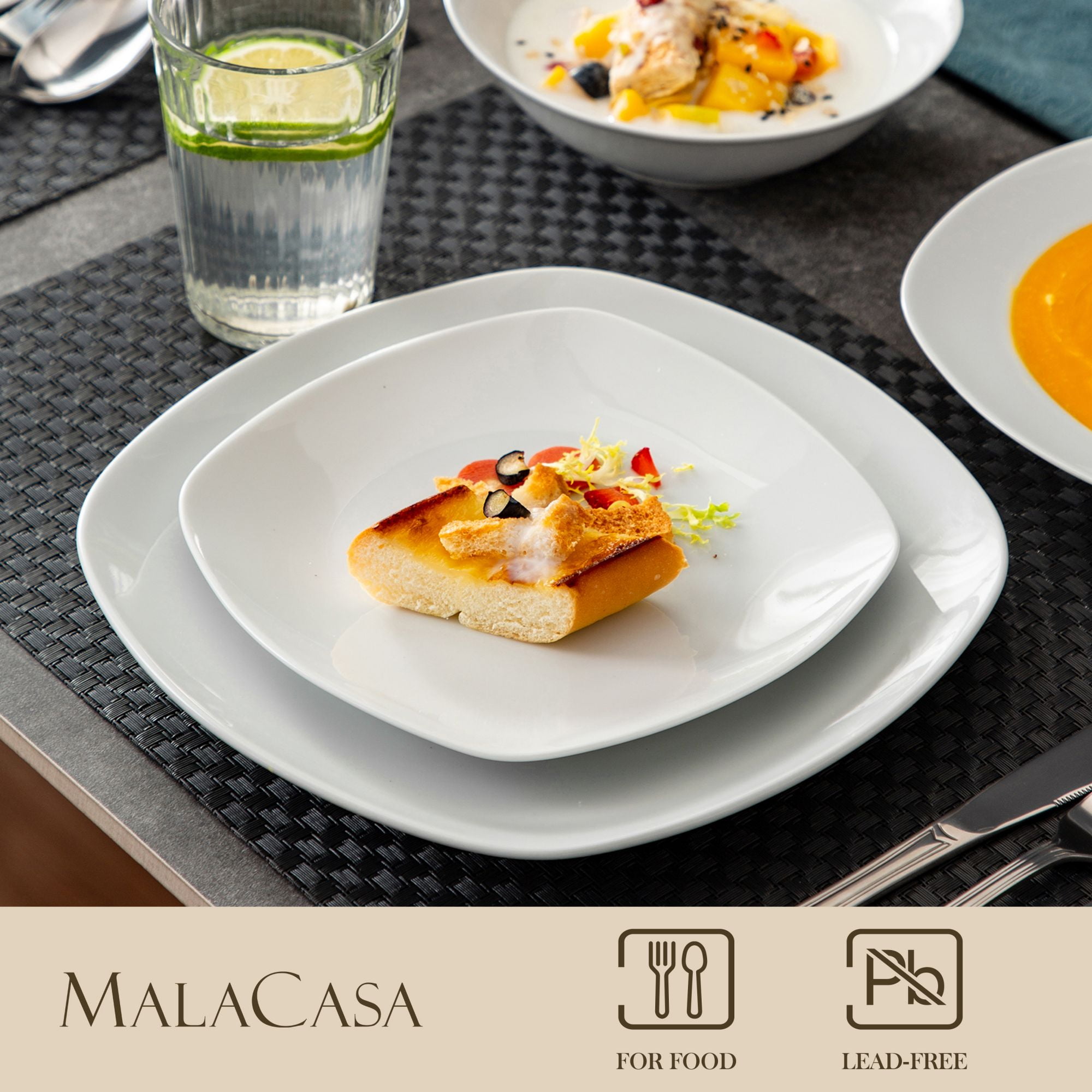 MALACASA Ivy 24-Piece Marble Grey Porcelain Dinnerware Set