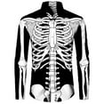 thumbnail image 2 of Mens Shirts Tops Round High Collar Long Sleeve Skeleton Printed Street Fashion Mens Summer Clothing,White,2XL, 2 of 3