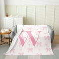 thumbnail image 2 of Pink Bow Flannel Blanket Initial Letter W Chic Romantic Fleece Throw Blanket for Room Decor,Princess Style Bowknot Love Hearts Girly Fairy Bed Blanket for Bed Sofa Couch, 30"x40", 2 of 6