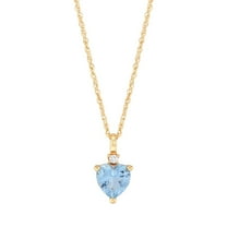 Brilliance Fine Jewelry Heart Simulated Aquamarine and White Cubic Zirconia Pendant Necklace in Sterling Silver and 14KT Gold Plate