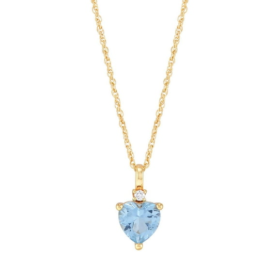 Brilliance Fine Jewelry Heart Simulated Aquamarine and White Cubic Zirconia Pendant Necklace in Sterling Silver and 14KT Gold Plate
