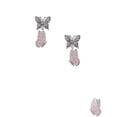 thumbnail image 2 of Delight Jewelry Silvertone Translucent Pink Flying Butterfly Silvertone Antiqued Butterfly Post Earrings, 2 of 4