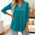 thumbnail image 2 of Bainana Women T Shirt Solid Color 3/4 Sleeve V Neck Blouse With Button Leisure Relax Fit Ladies Work Street Summer Holiday Tee Shirts Other Size L, 2 of 5