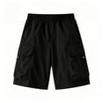 thumbnail image 6 of QIUOMBBP Boys' Wide Leg Cargo Shorts Solid Color Knee Length Short Pants with Multi Pockets Summer Sports Pants Black 12-13Years, 6 of 10