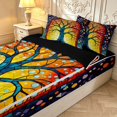 thumbnail image 3 of Homewish Vintage Tree Of Life Zipper Queen Comforter Set with Fitted Sheet and 2 Pillowcases,Colorful Glass Dots Zipper Bedding Set,Yellow,Black Reversible,4pcs, 3 of 8