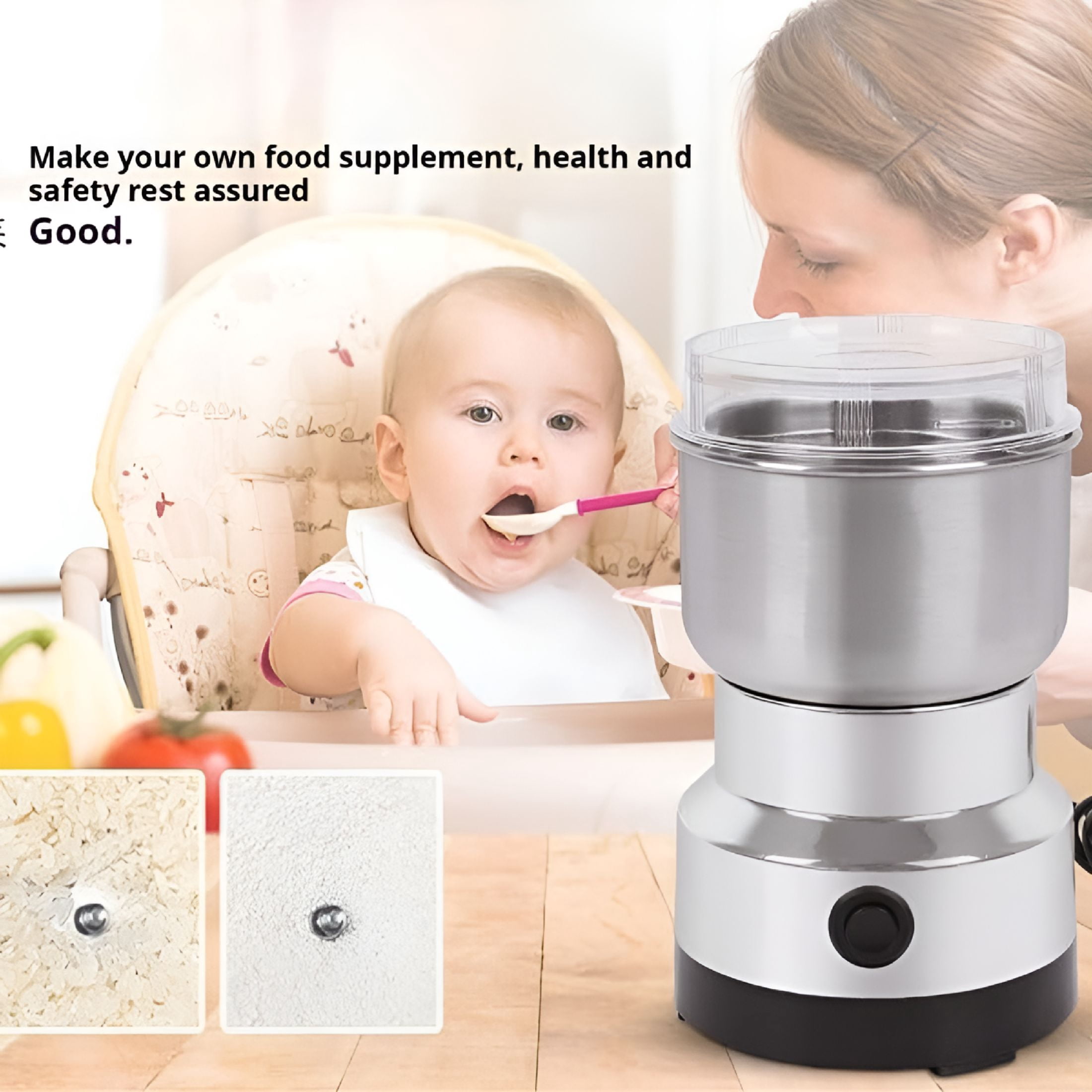 ZEPARO Electric Herb Grinder Stainless Steel Blade High Speed Clear Cover Small Grinder for Spice Coffee US Plug 110V