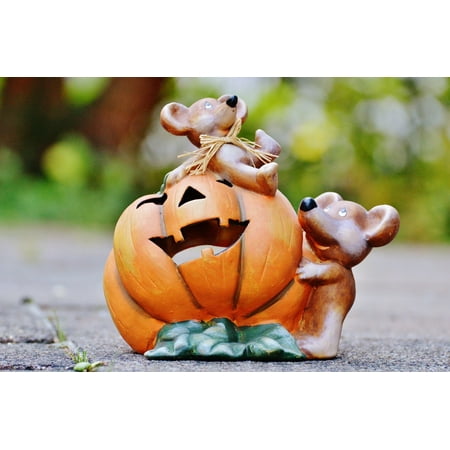 Canvas Print Cute Pumpkin Funny Sweet Halloween Mice Stretched Canvas 32 x 24