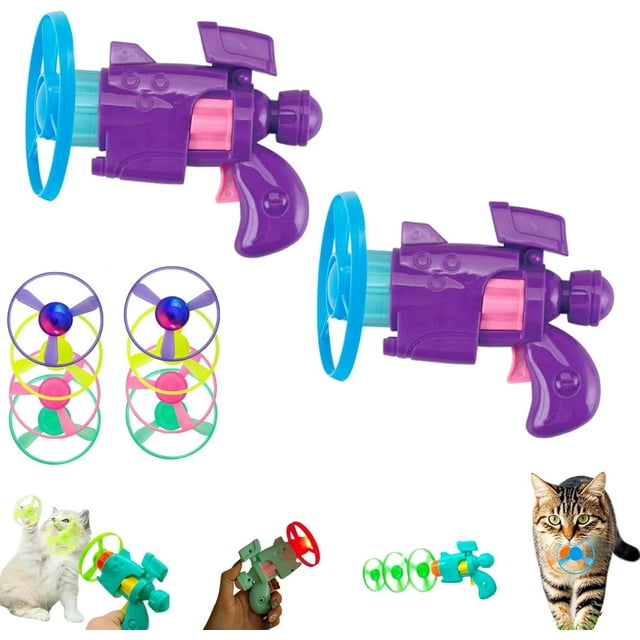 Celerypet Light-Up Flying Disc Cat Launcher Set, Celery Pets Cat Fetch Toy with Colorful Flying Propellers Set, Flying Disc Launcher Toy for Cats, Colorful Propellers Cat Fetch Toy (Purple-2PCS)