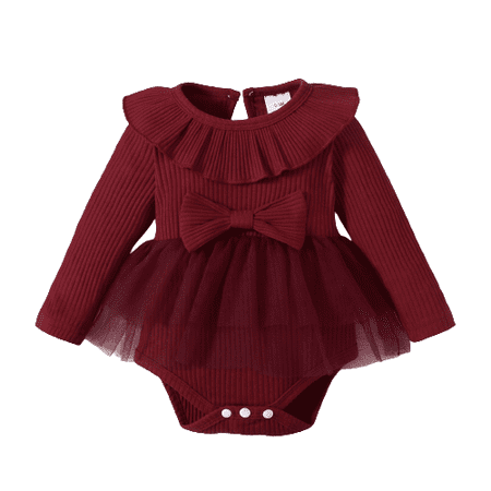 

NZRVAWS Dress For Baby Girls 0 Months Baby Girls Lotus Leaf Collar Splice 3 Months Baby Girls Gauze Romper Dress 1PCS Winter Dress Red