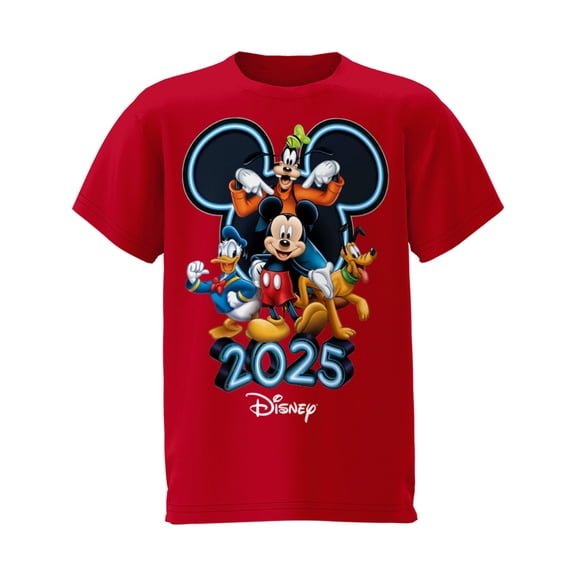 Disney Mickey & Friends 2025 Red Youth Tee Shirt, XS-XL (Unisex)