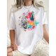 thumbnail image 1 of Camiseta Para Mujer De Verano Con Cuello Redondo Para Mochilero, Viajes, DesplazamientosWomen's Fun Floral & Letter Print T-Shirt - Casual Crew Neck, Short Sleeve, Stretchy Polyester Blend, Machine, 1 of 7