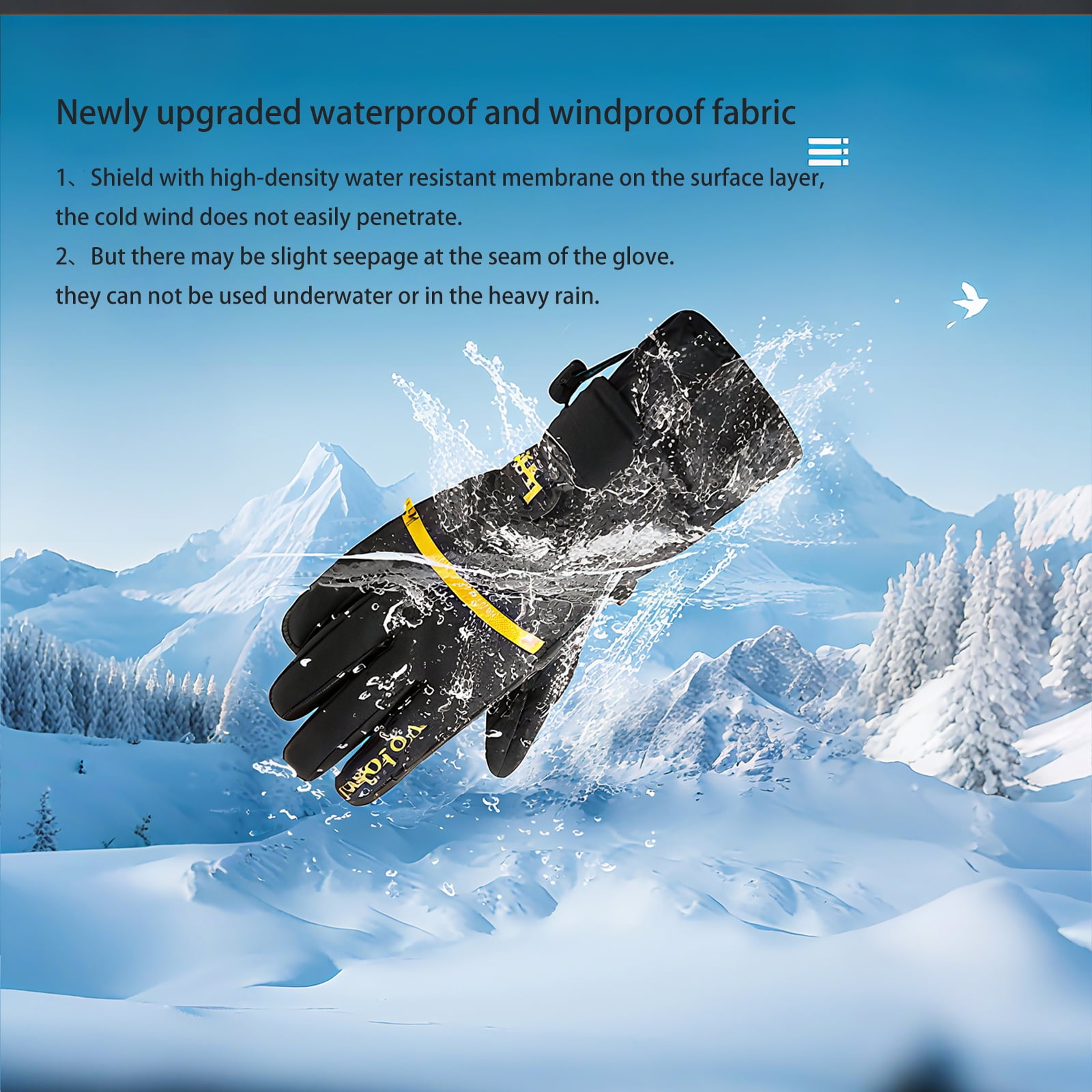 GlacierPro Motorcycle Gloves Waterproof Anti-Slip Unisex, Work Gloves Touchscreen Compatible，Black