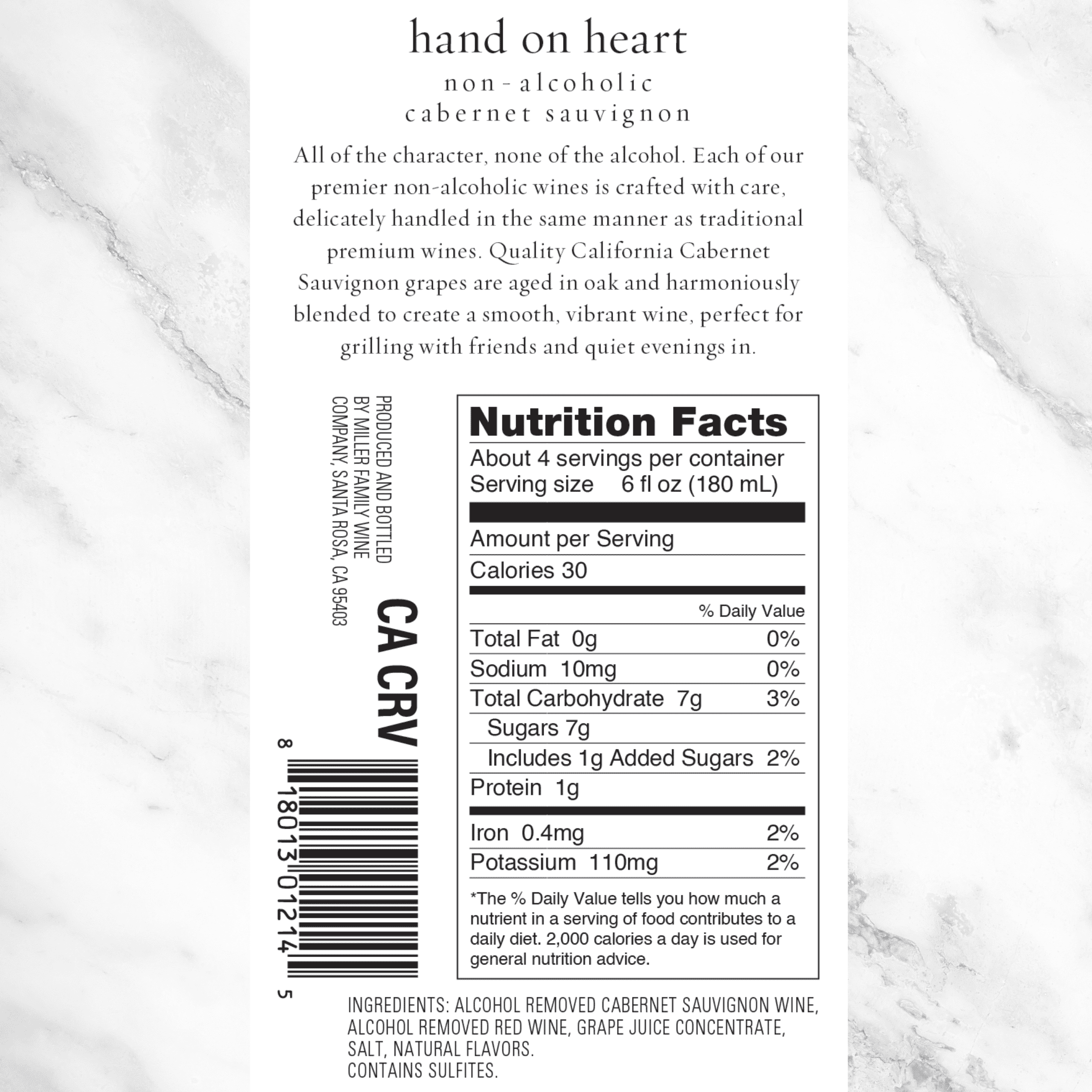 Hand on Heart Non-Alcoholic Cabernet Sauvignon 4-Pack (750ml)