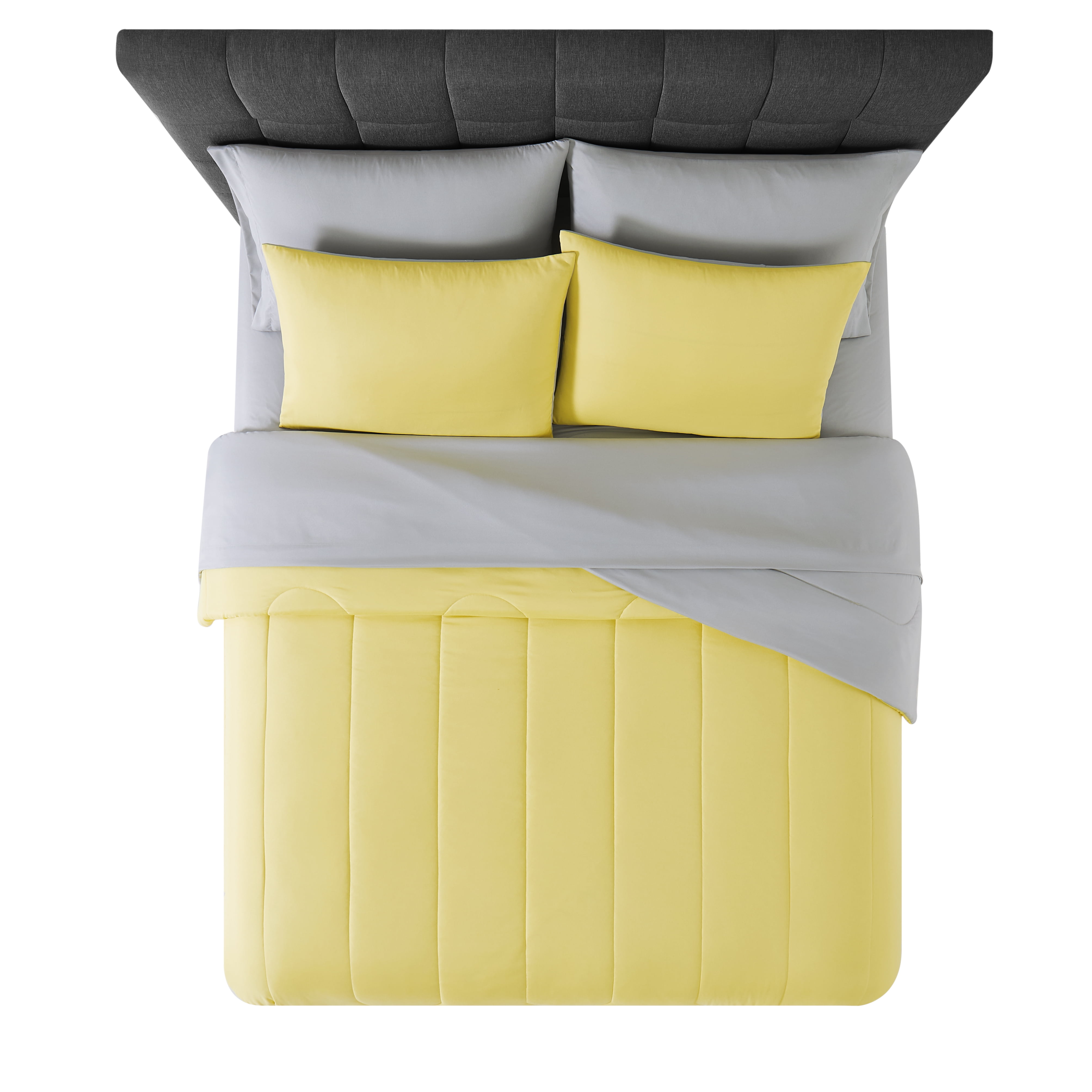 Mainstays 7 Piece Reversible Bed in a Bag Comforter Set with Sheets, Yellow, Queen