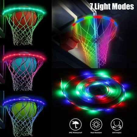 LED Basketball Hoop Solar Light, Basketball Rim Lights Strip Waterproof 90LED Super Bright Basketball Light with 7 Light Modes Ideal for Kids, Adults, Parties and Training Playing at Night