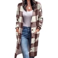thumbnail image 2 of Prendas de Vestir con Botones de Manga Larga para Mujer Abrigo A Cuadros con Hombros Caídos Elegantes e Informales Sueltos con Bolsillo para Citas Marrón Claro XL, 2 of 5