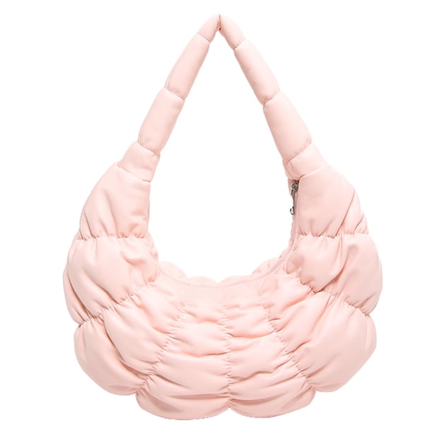 8109 Bolso Mano Con Hombro en Forma Media Y Algodón PU Plisado Moderno Y Versátil (rosa)