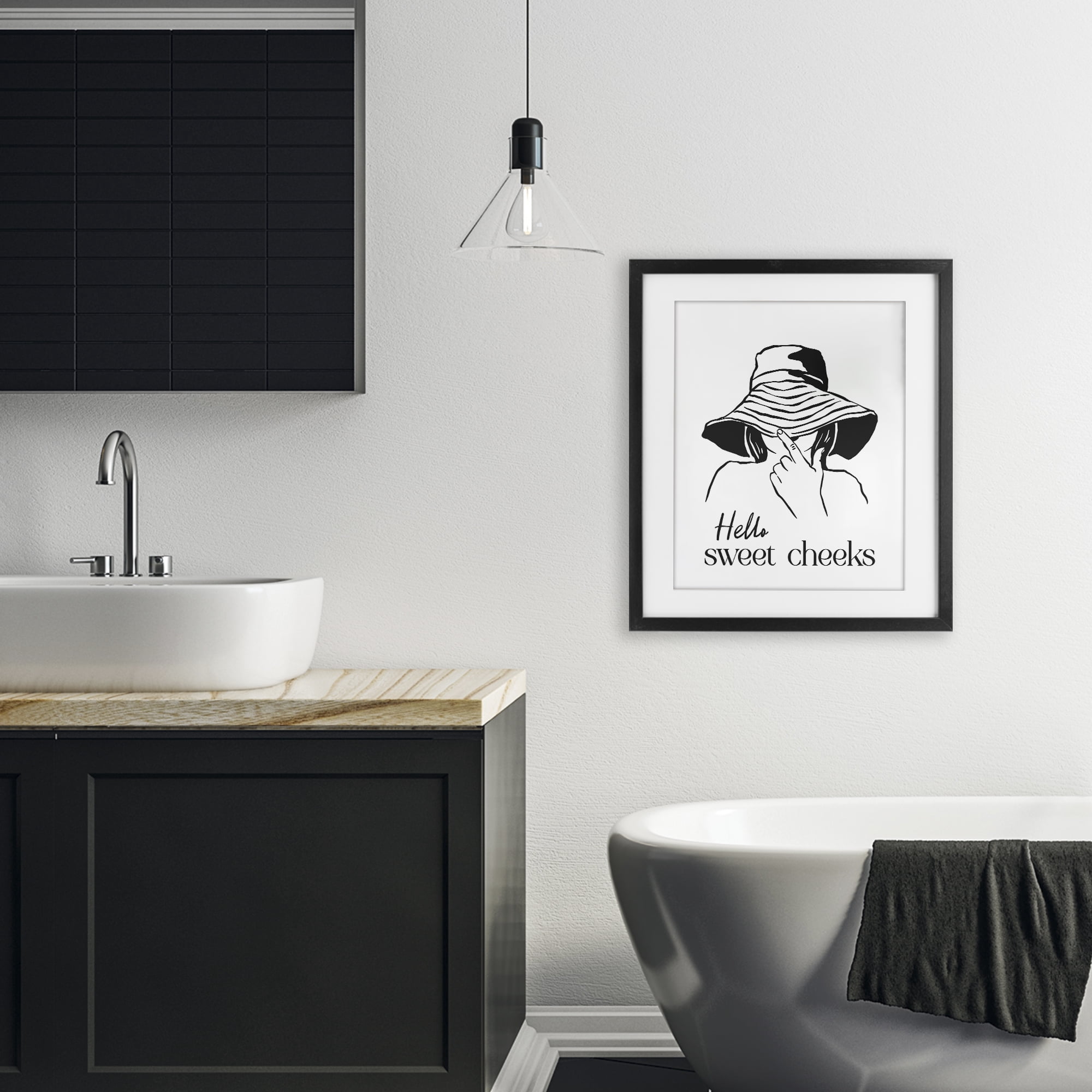 Stupell Industries Sweet Cheeks Bathroom Greeting Black Framed Print Under Glass, design by Lettered and Lined