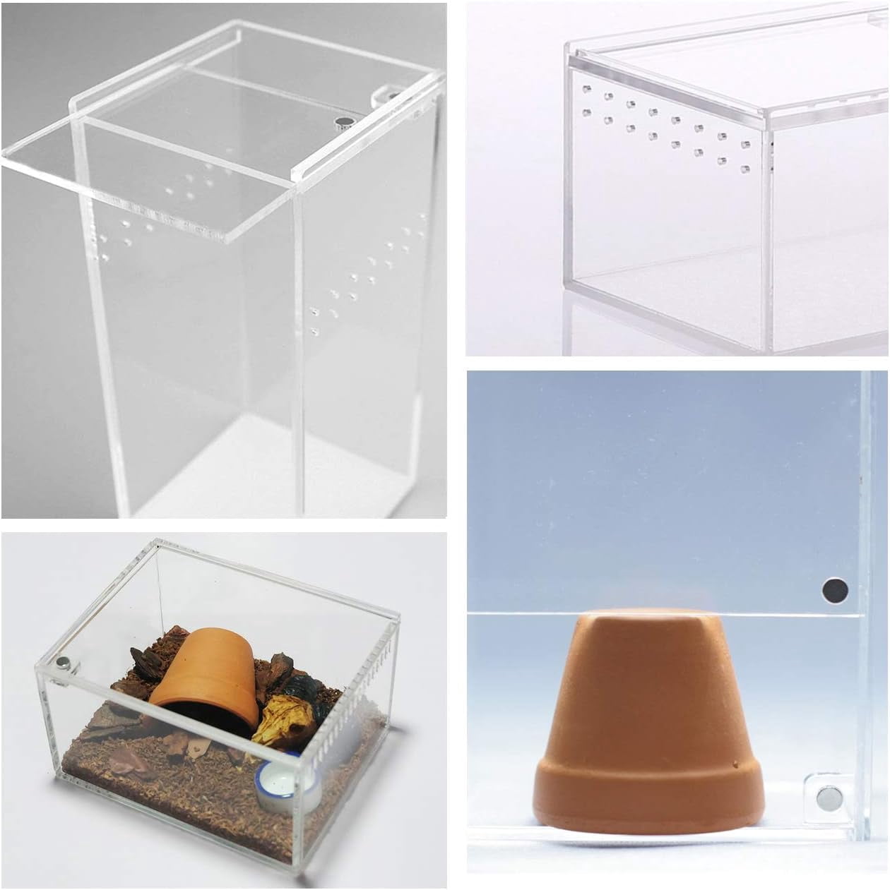 2 Pack Acrylic Reptile Terrarium Insect Tarantula Enclosure Tank Snail Spider Habitat Cage Mini Critter Keeper Insect Carrier Transparent Reptile Isopods Lizards Roach Invertebrates Insect Feeding Box