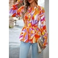 thumbnail image 2 of Round Neck Shirred Floral Print Peplum Long Blouse for Women White Medium, 2 of 5
