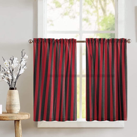 Cotton 1 Inch Wide Stripes Print Café Tier Curtains Window Treatment Kitchen Home Décor