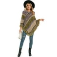 thumbnail image 2 of SAYFUT Womens Hooded Poncho Sweater V Neck Striped Pullover Soft Scarf Wrap Solid Knit Pullover Cape with Fringes, One Size, 2 of 6