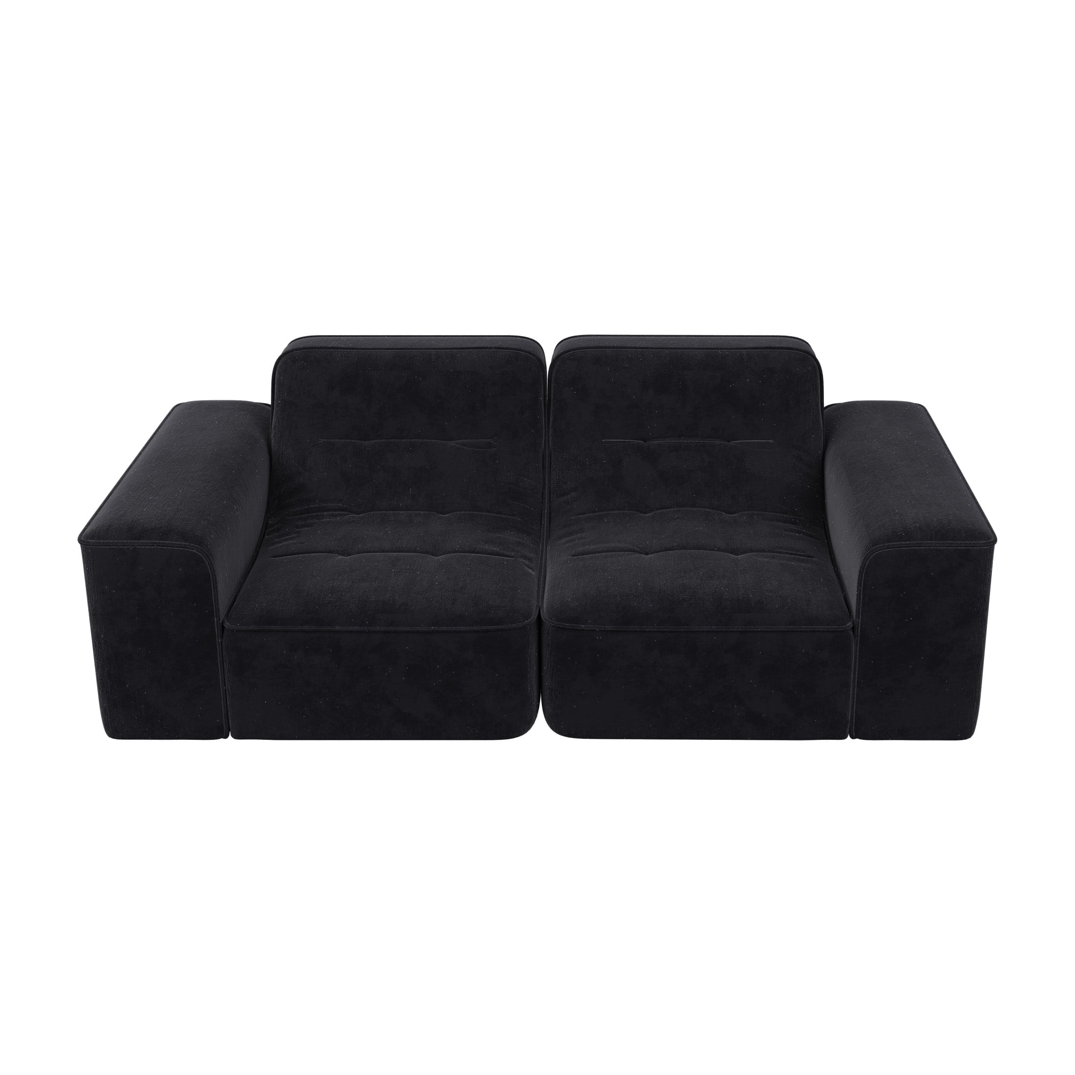 Noble House 84" Modular Sectional 3-Seater Sofa, Tufted Sparkling Chenille Deep Seat Couch, Living Room, Black