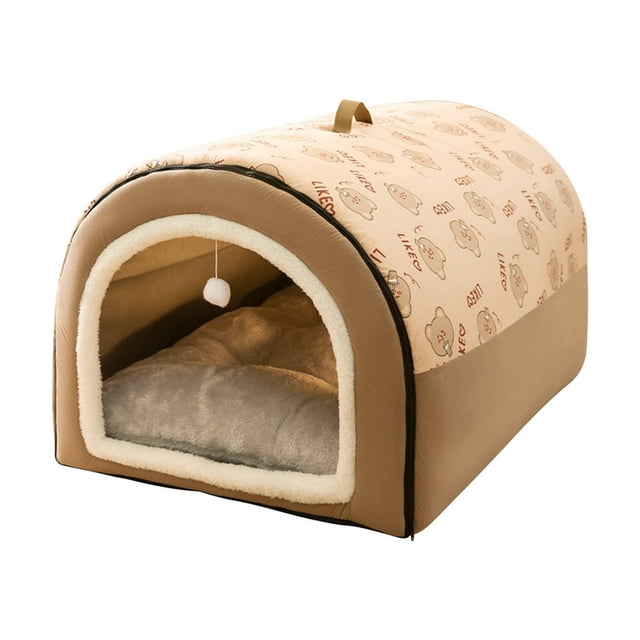 JUNWELL Clearance Dog Bed House 2 Ways to Use Indoor Dog House for Cats and Small Dogs with Mat Removable and Washable Cover House and Non-Slip Bottom Brown