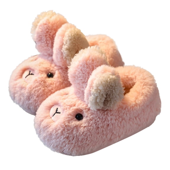 GobdXE Cute Cartoon Rabbit Kids Fuzzy Slide Slippers Open Back Warm Indoor House Slippers for Home Wear Size:7-8 Years