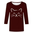 thumbnail image 4 of Royisotas Wine Tops for Women Plus Size Casual Summer 3/4 Sleeve Shirts for Women Print Crew Neck Tshirts for Women, 4 of 4